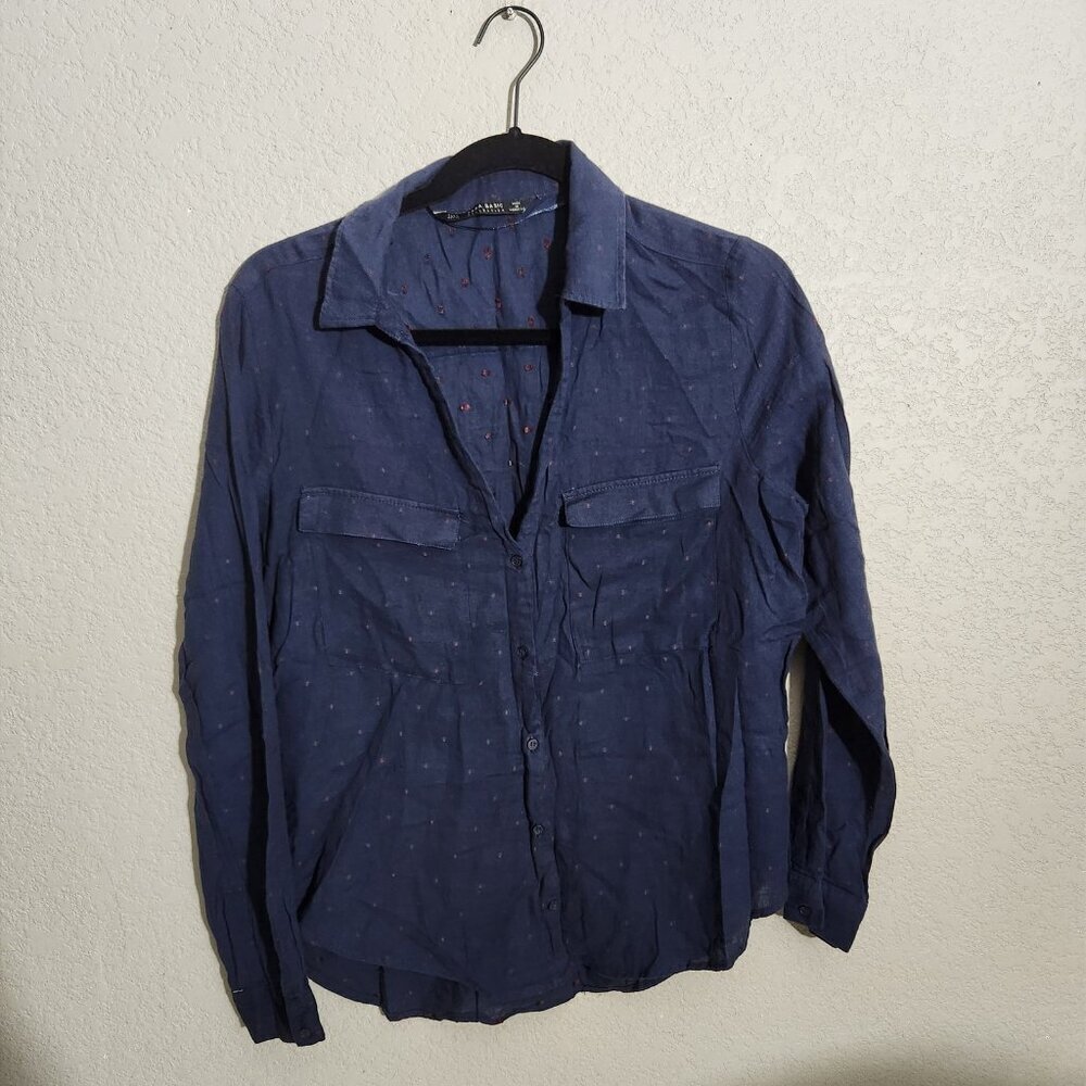 Zara Basic Collection Shirt Womens Large Polka Dot Button Up Long Sleeve Blouse